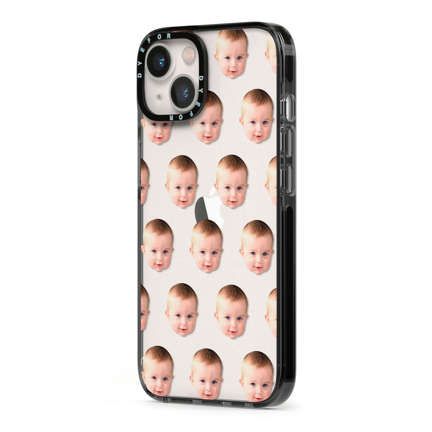 Baby Face iPhone 13 Black Impact Case Side Angle on Silver phone