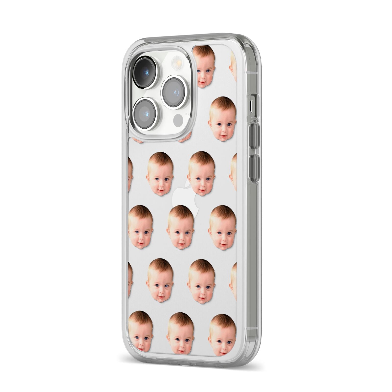 Baby Face iPhone 14 Pro Clear Tough Case Silver Angled Image