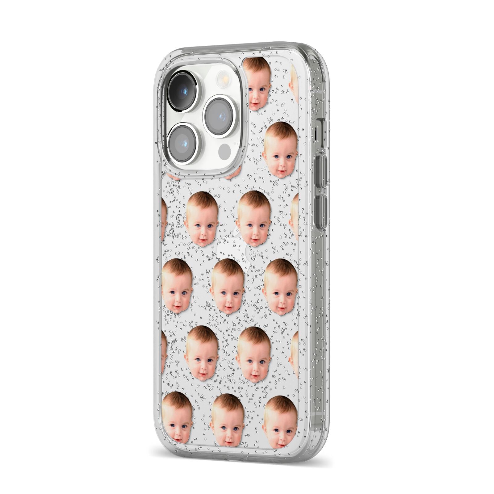 Baby Face iPhone 14 Pro Glitter Tough Case Silver Angled Image