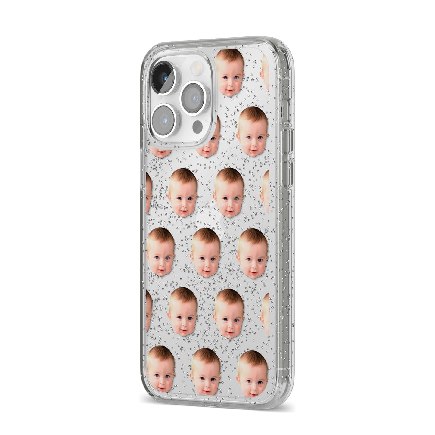 Baby Face iPhone 14 Pro Max Glitter Tough Case Silver Angled Image