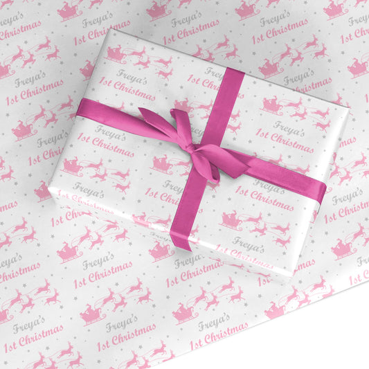 Baby Girl First Christmas Personalised Custom Wrapping Paper