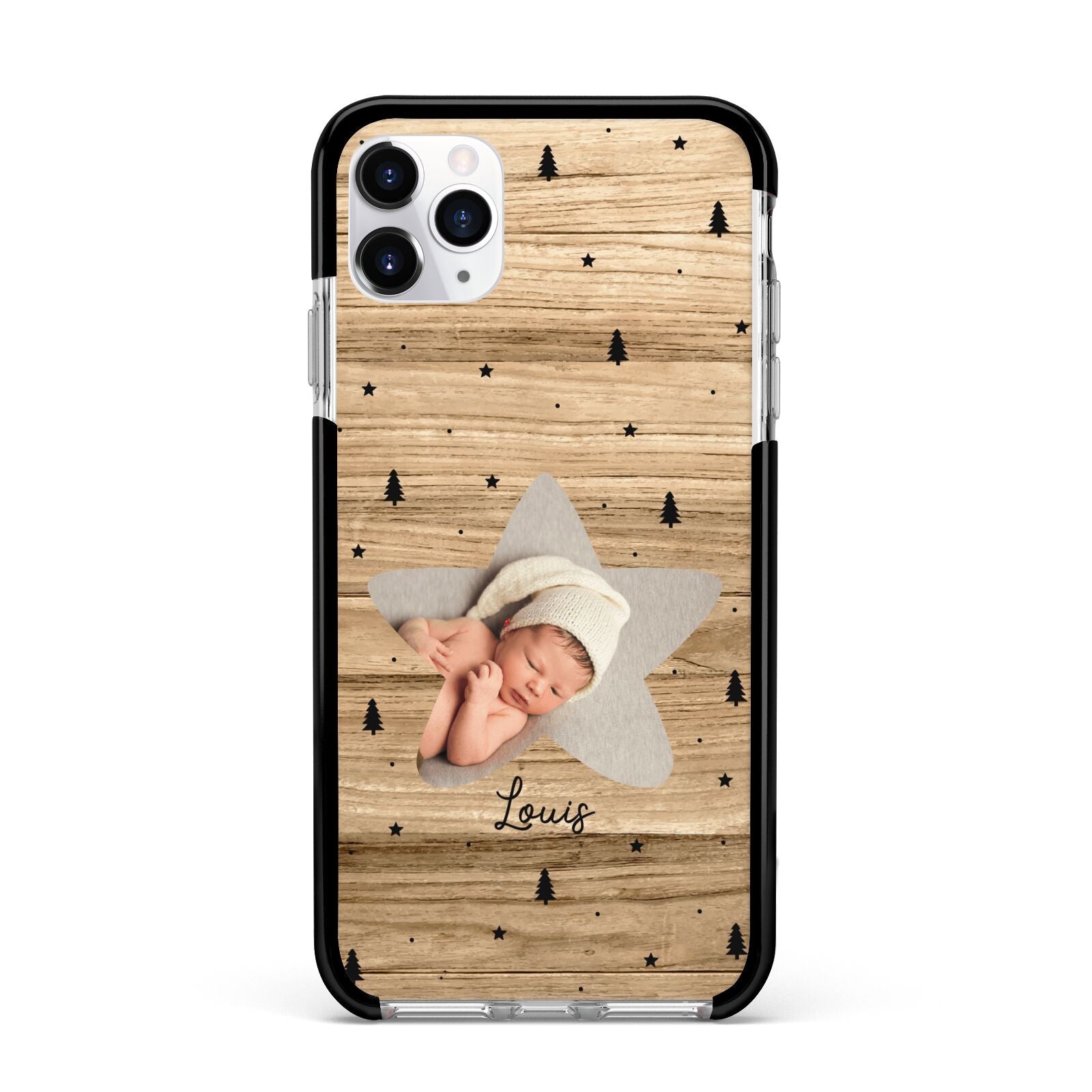 Baby Photo Upload Apple iPhone 11 Pro Max in Silver with Black Impact Case
