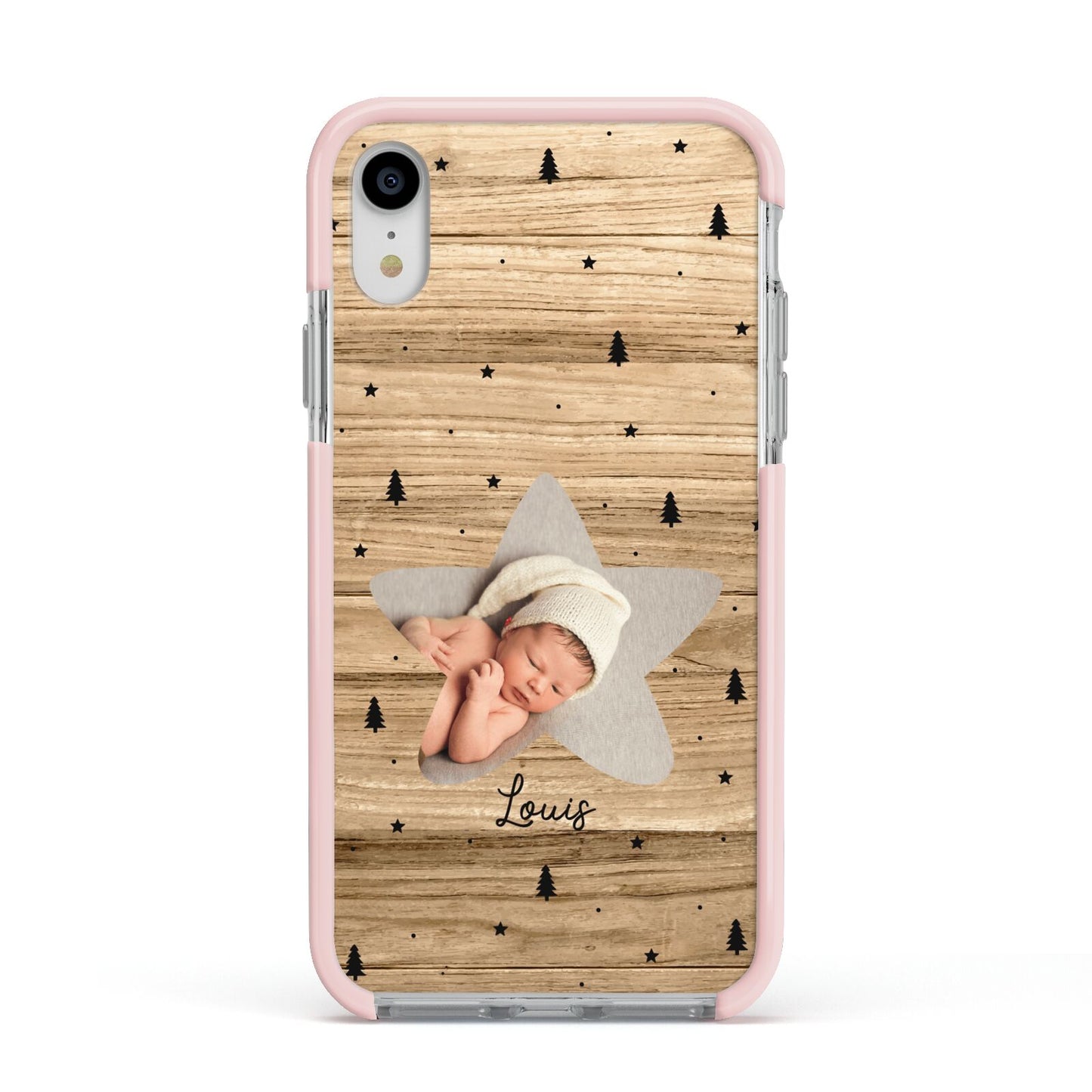 Baby Photo Upload Apple iPhone XR Impact Case Pink Edge on Silver Phone