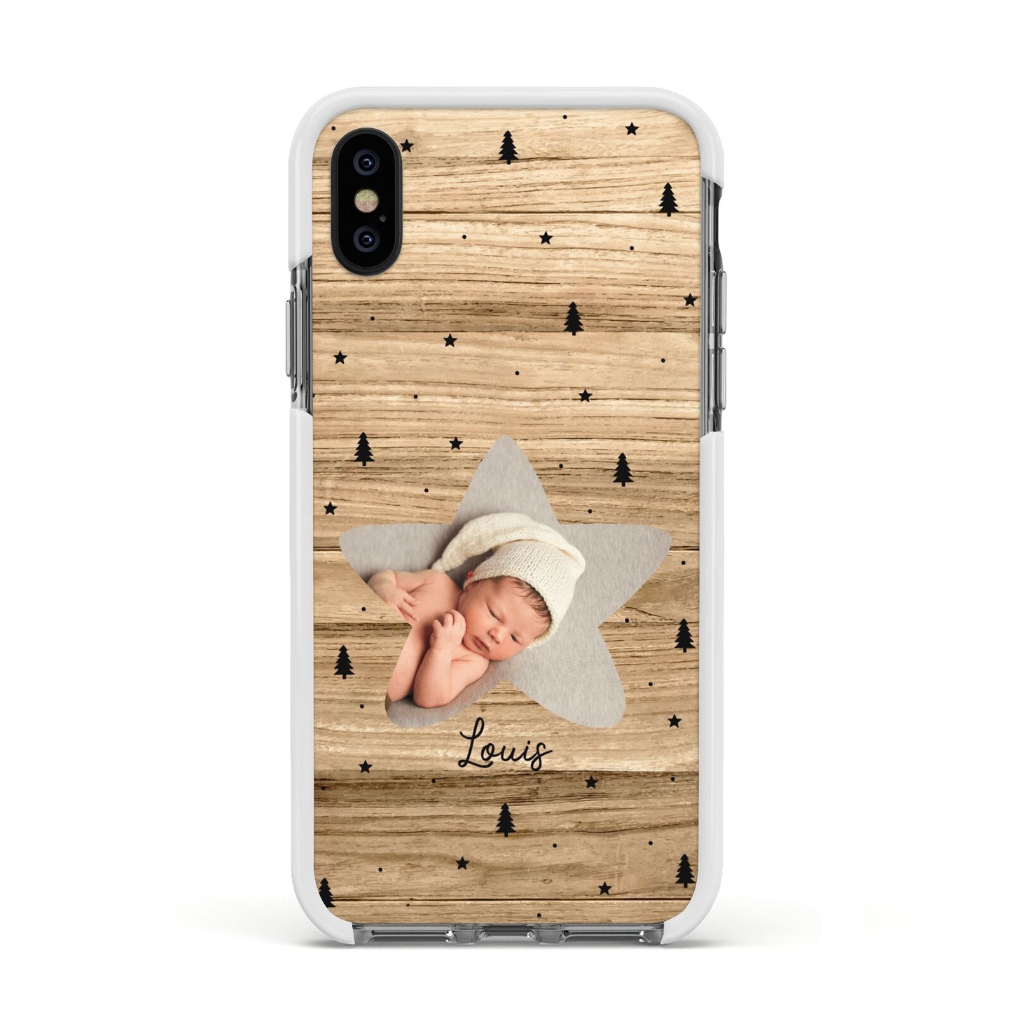 Baby Photo Upload Apple iPhone Xs Impact Case White Edge on Black Phone
