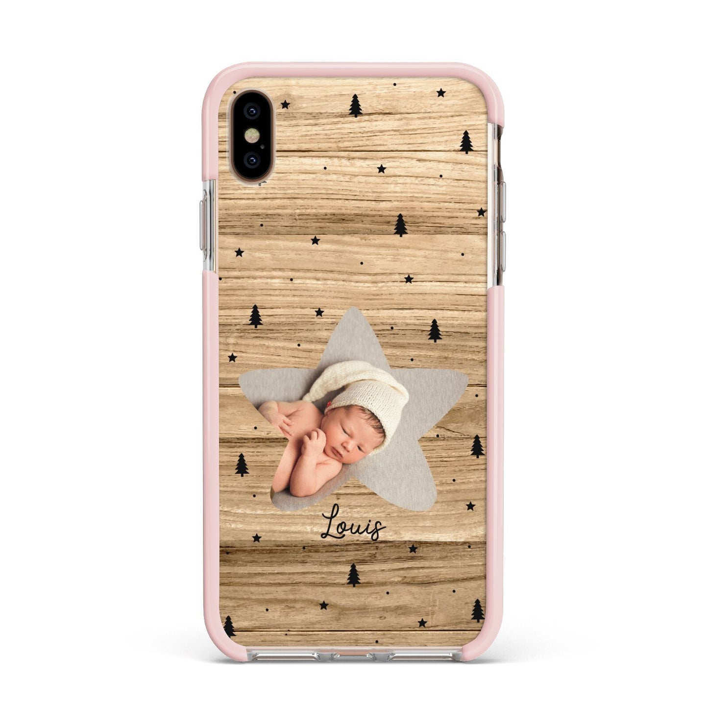 Baby Photo Upload Apple iPhone Xs Max Impact Case Pink Edge on Gold Phone