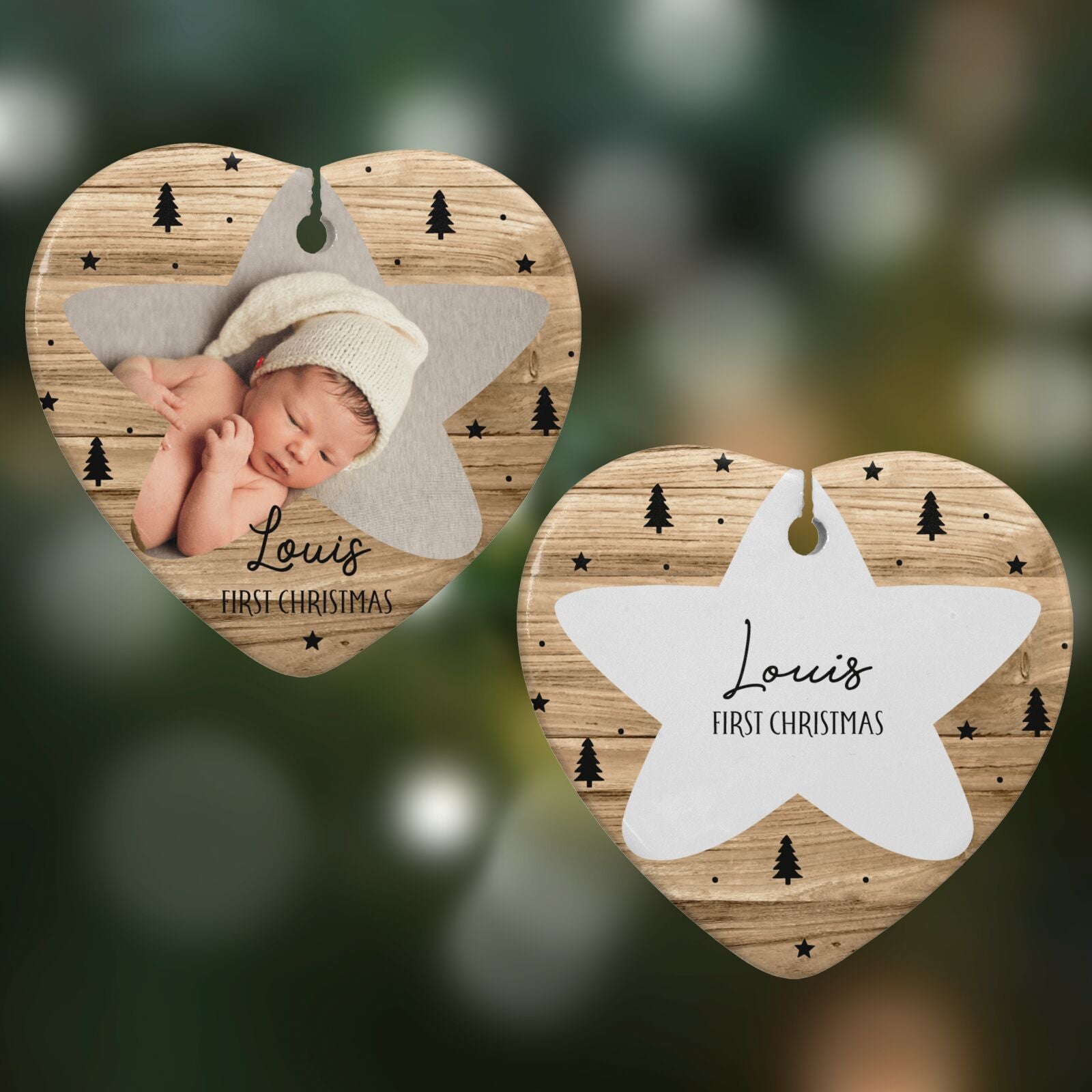 Baby Photo Upload Heart Decoration on Christmas Background