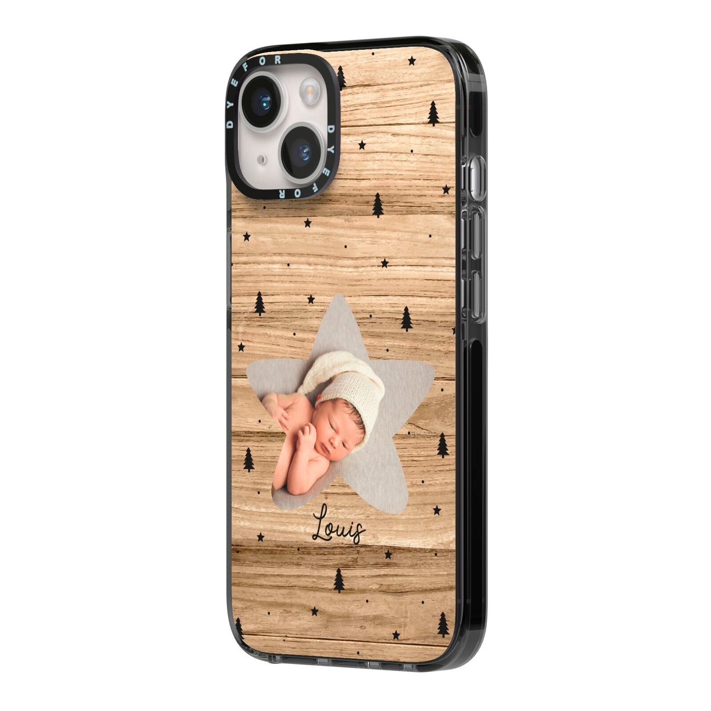 Baby Photo Upload iPhone 14 Black Impact Case Side Angle on Silver phone