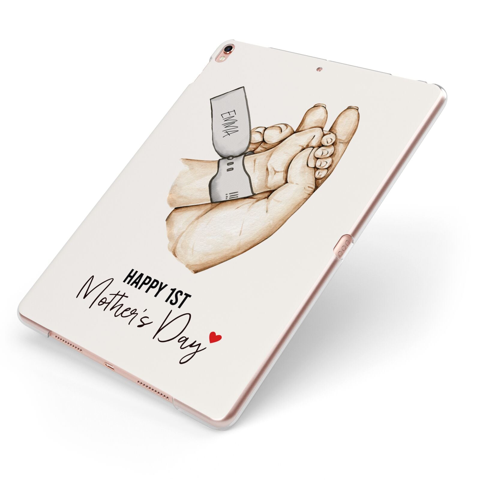 Baby s Hands First Mothers Day Apple iPad Case on Rose Gold iPad Side View