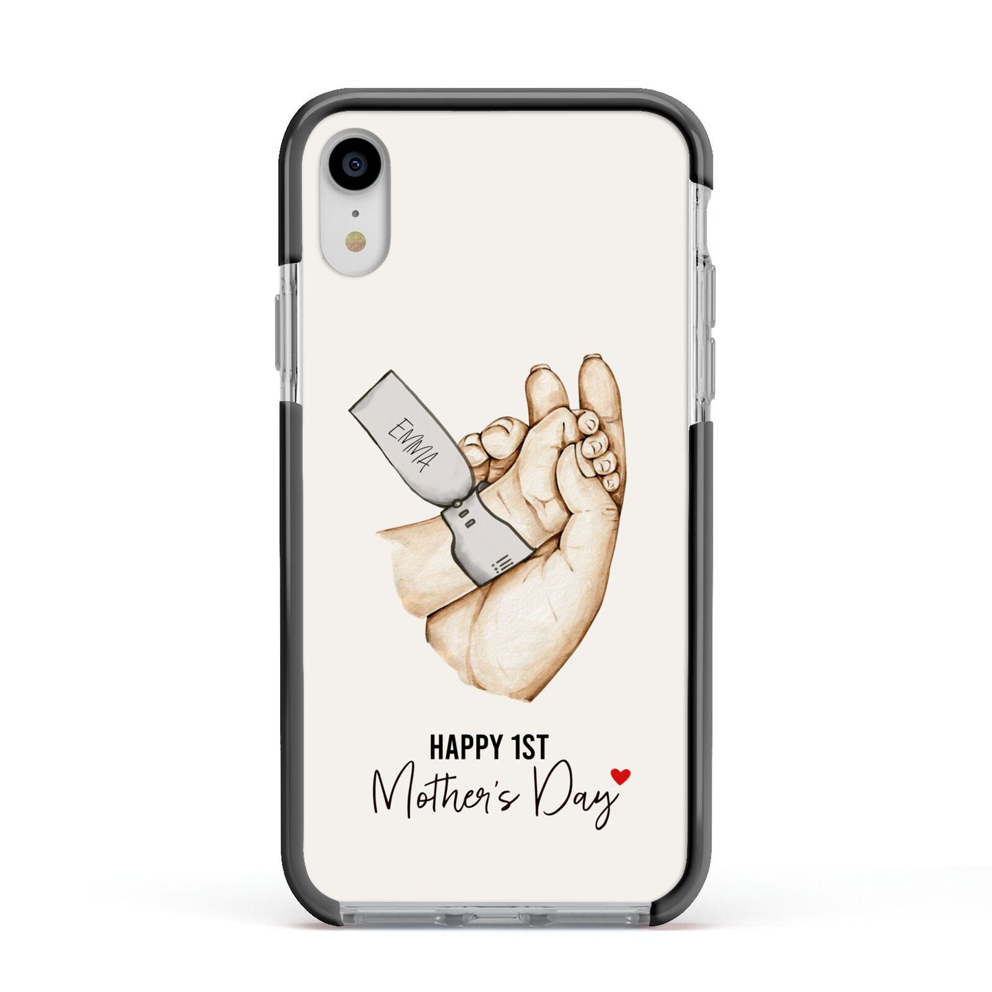 Baby s Hands First Mothers Day Apple iPhone XR Impact Case Black Edge on Silver Phone