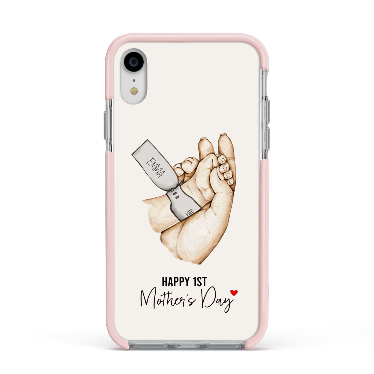 Baby s Hands First Mothers Day Apple iPhone XR Impact Case Pink Edge on Silver Phone
