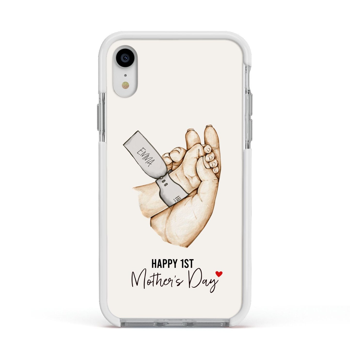 Baby s Hands First Mothers Day Apple iPhone XR Impact Case White Edge on Silver Phone