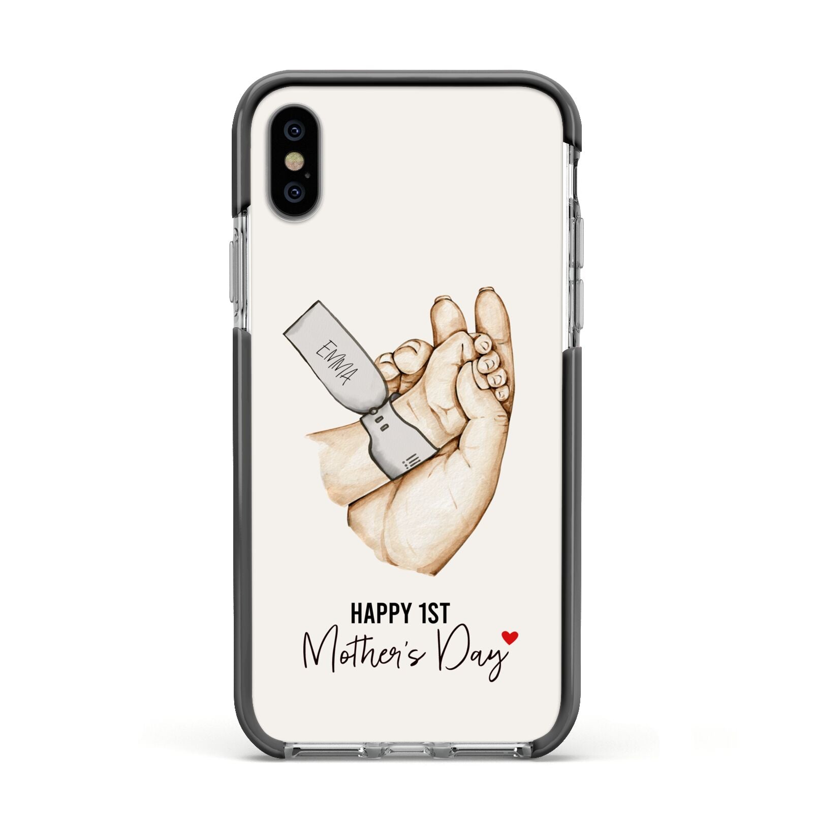 Baby s Hands First Mothers Day Apple iPhone Xs Impact Case Black Edge on Silver Phone