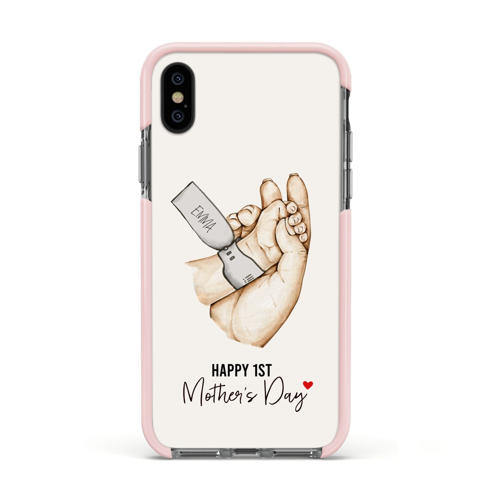 Baby s Hands First Mothers Day Apple iPhone Xs Impact Case Pink Edge on Black Phone