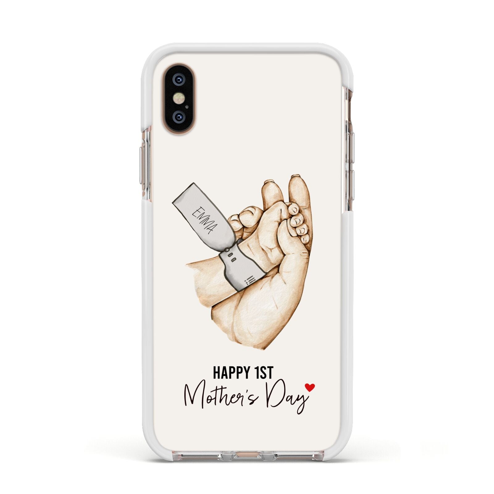 Baby s Hands First Mothers Day Apple iPhone Xs Impact Case White Edge on Gold Phone