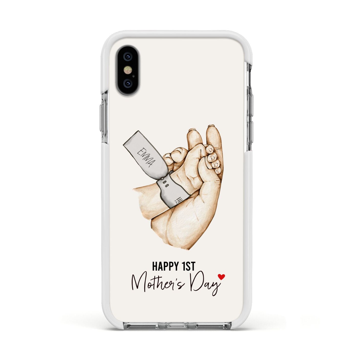 Baby s Hands First Mothers Day Apple iPhone Xs Impact Case White Edge on Silver Phone