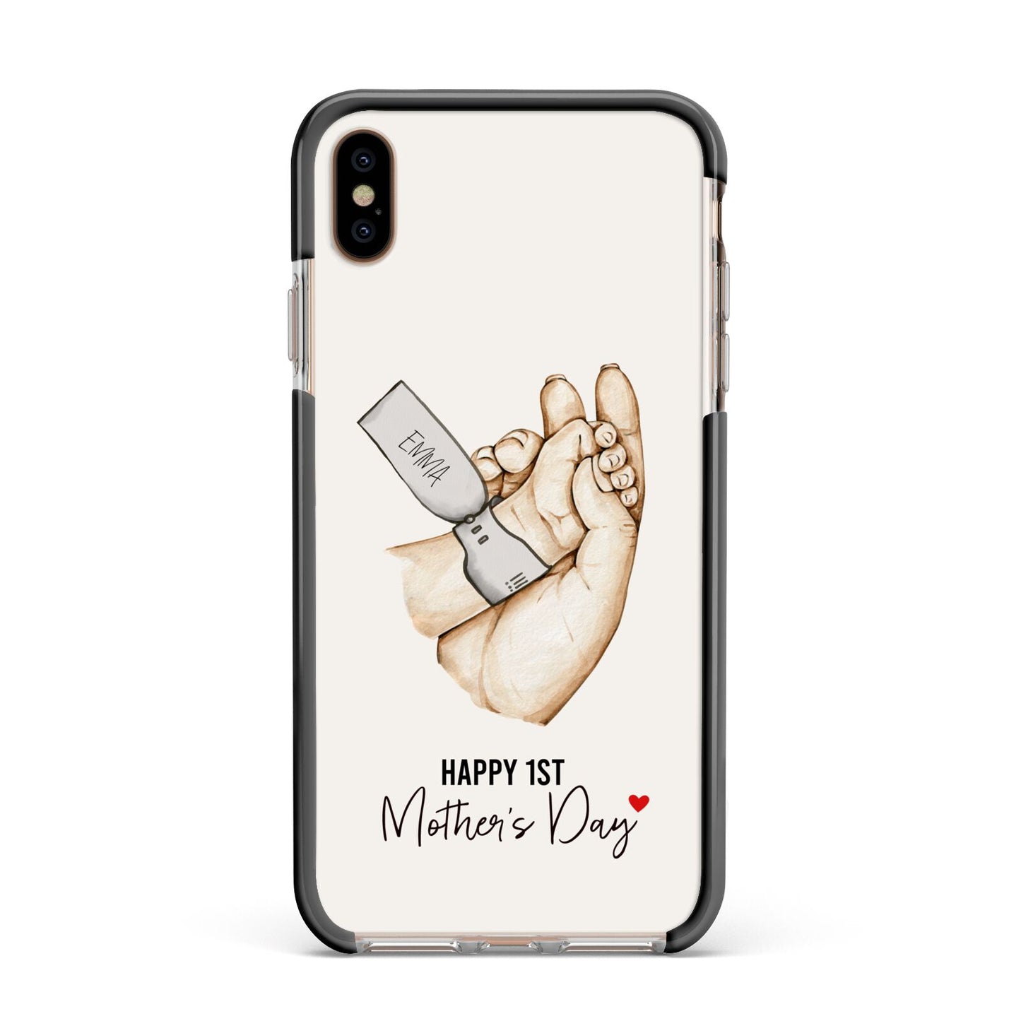 Baby s Hands First Mothers Day Apple iPhone Xs Max Impact Case Black Edge on Gold Phone