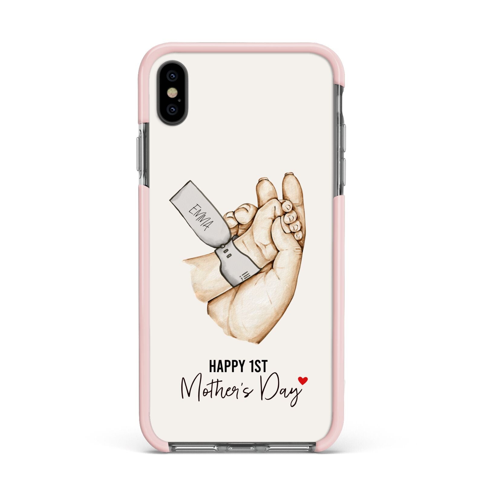 Baby s Hands First Mothers Day Apple iPhone Xs Max Impact Case Pink Edge on Black Phone