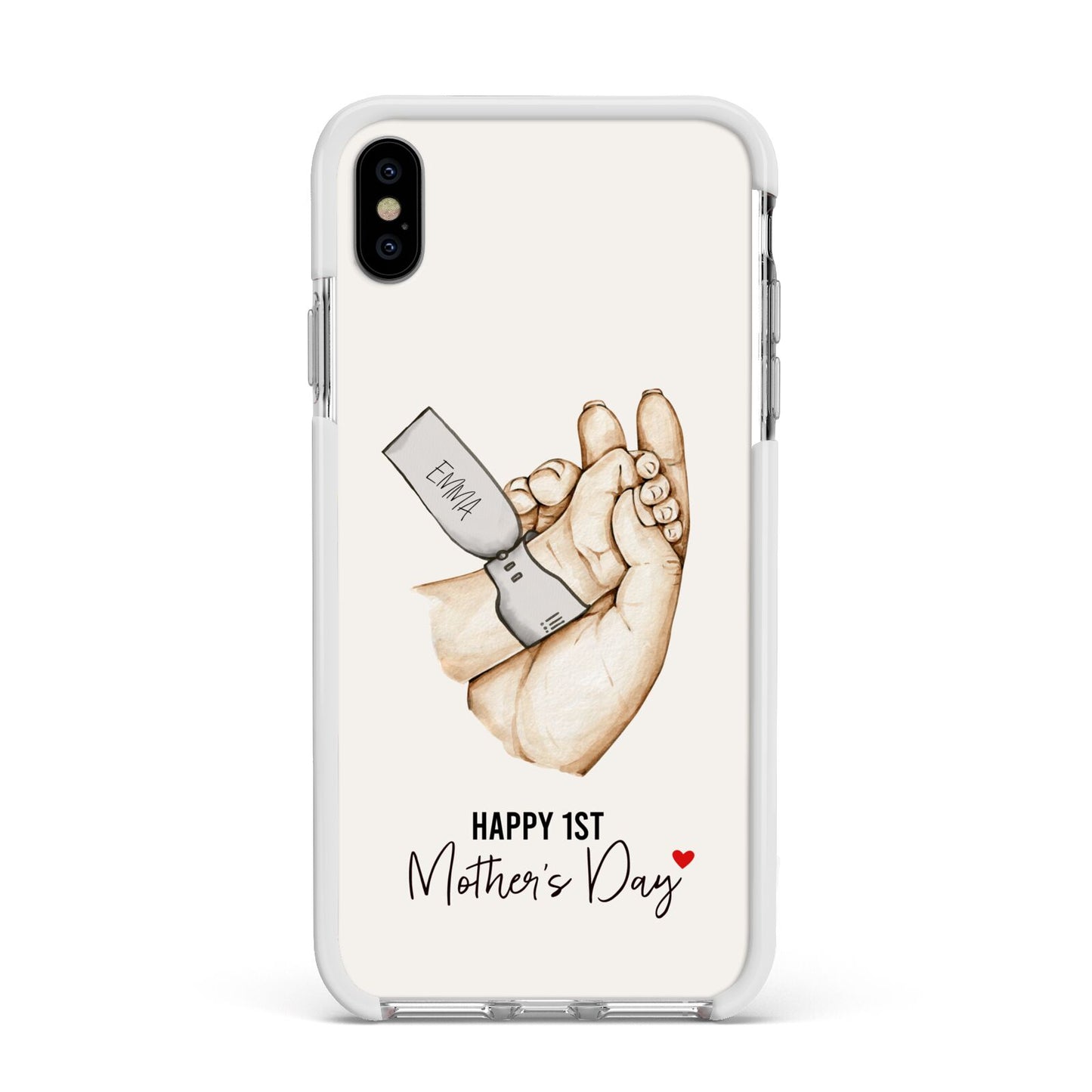 Baby s Hands First Mothers Day Apple iPhone Xs Max Impact Case White Edge on Silver Phone