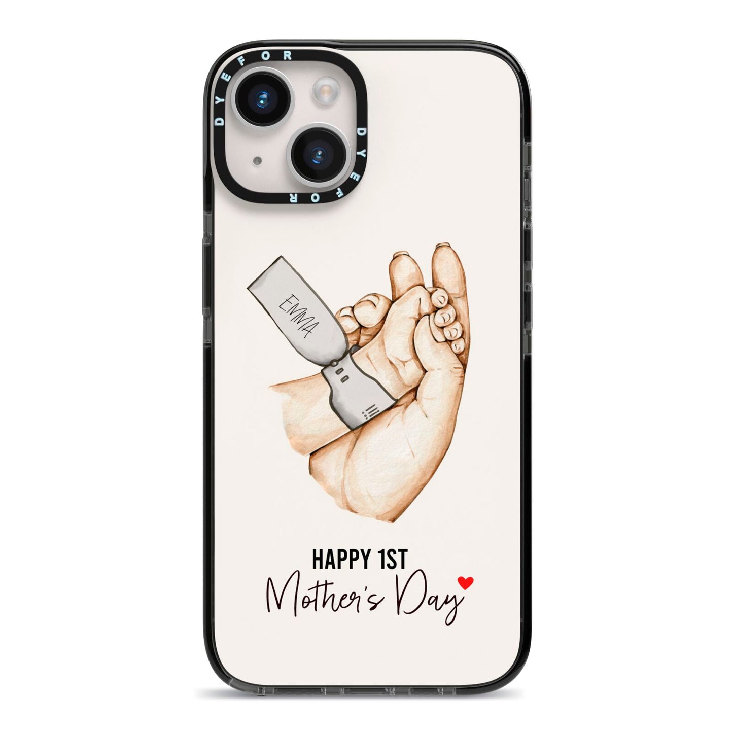 Baby s Hands First Mothers Day iPhone 14 Black Impact Case on Silver phone