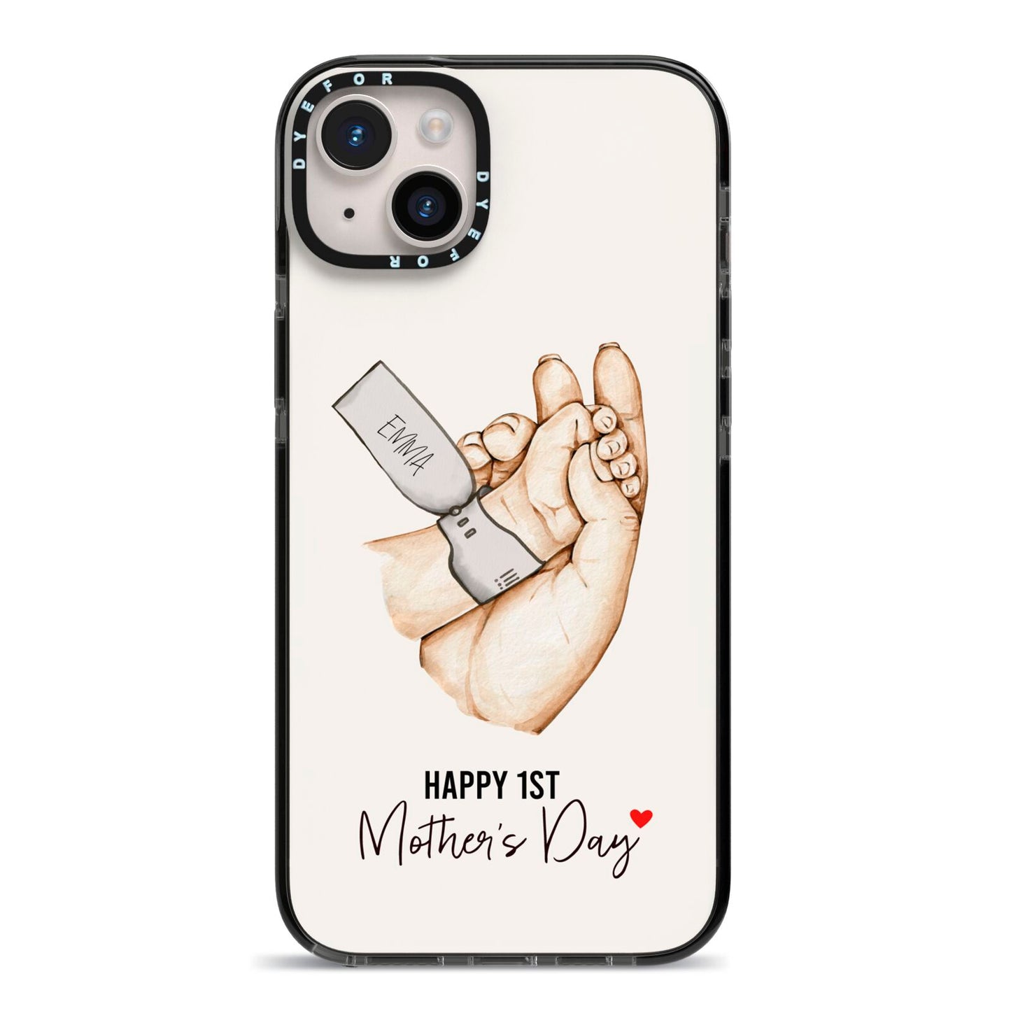 Baby s Hands First Mothers Day iPhone 14 Plus Black Impact Case on Silver phone