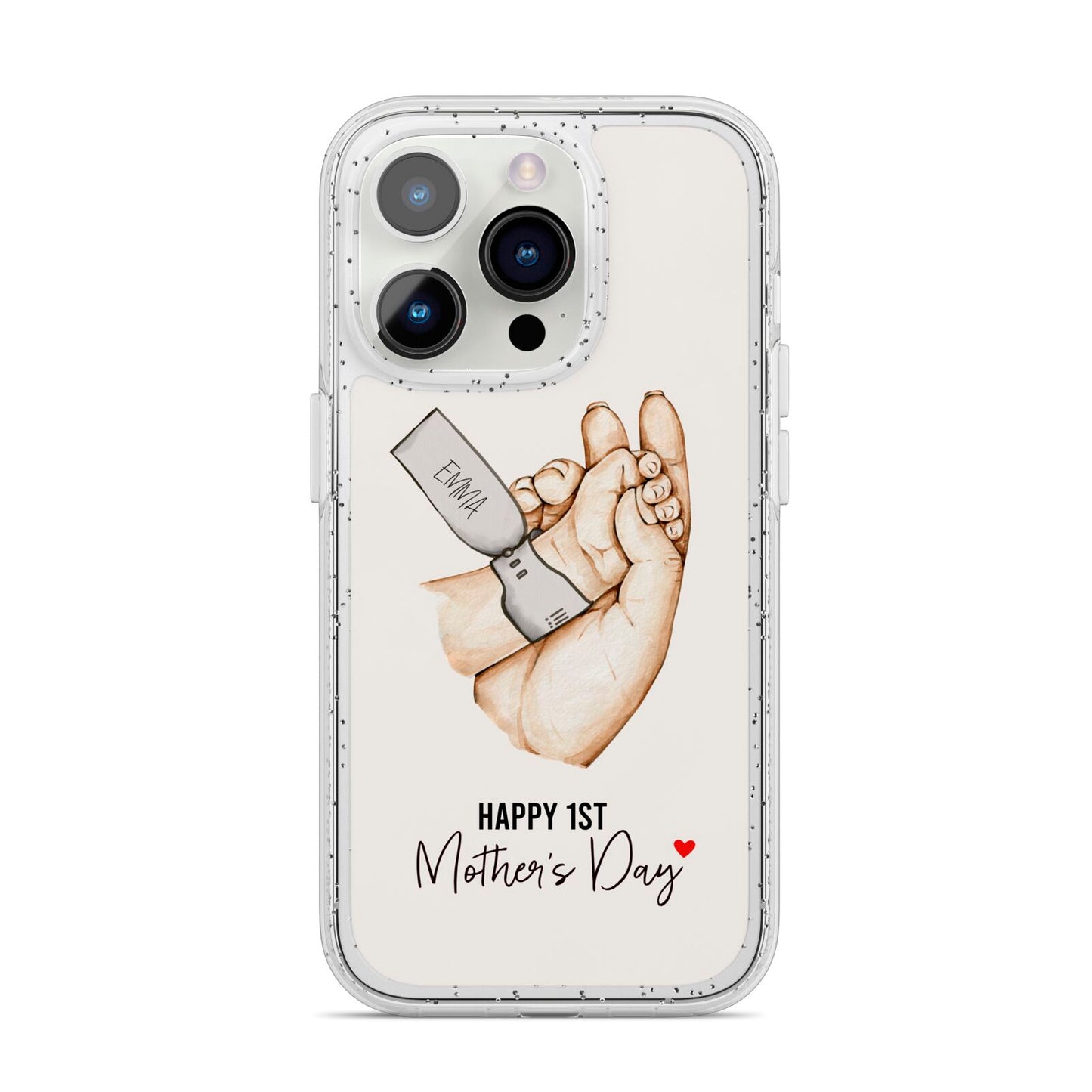Baby s Hands First Mothers Day iPhone 14 Pro Glitter Tough Case Silver