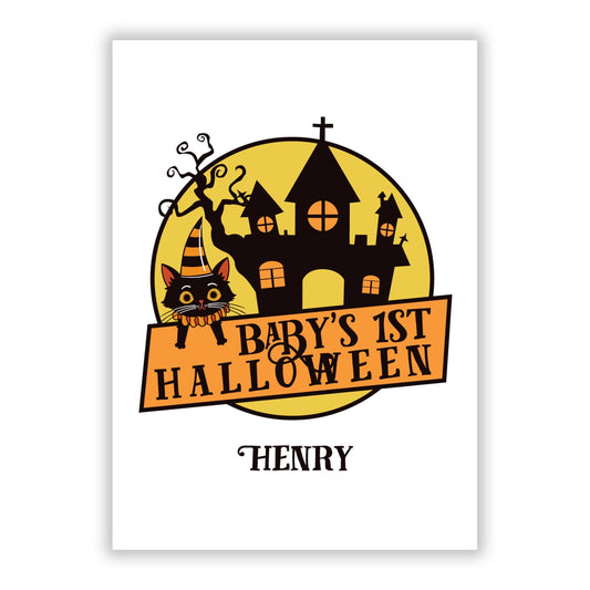 Babys 1st Halloween Haunted House A5 Flat Greetings Card