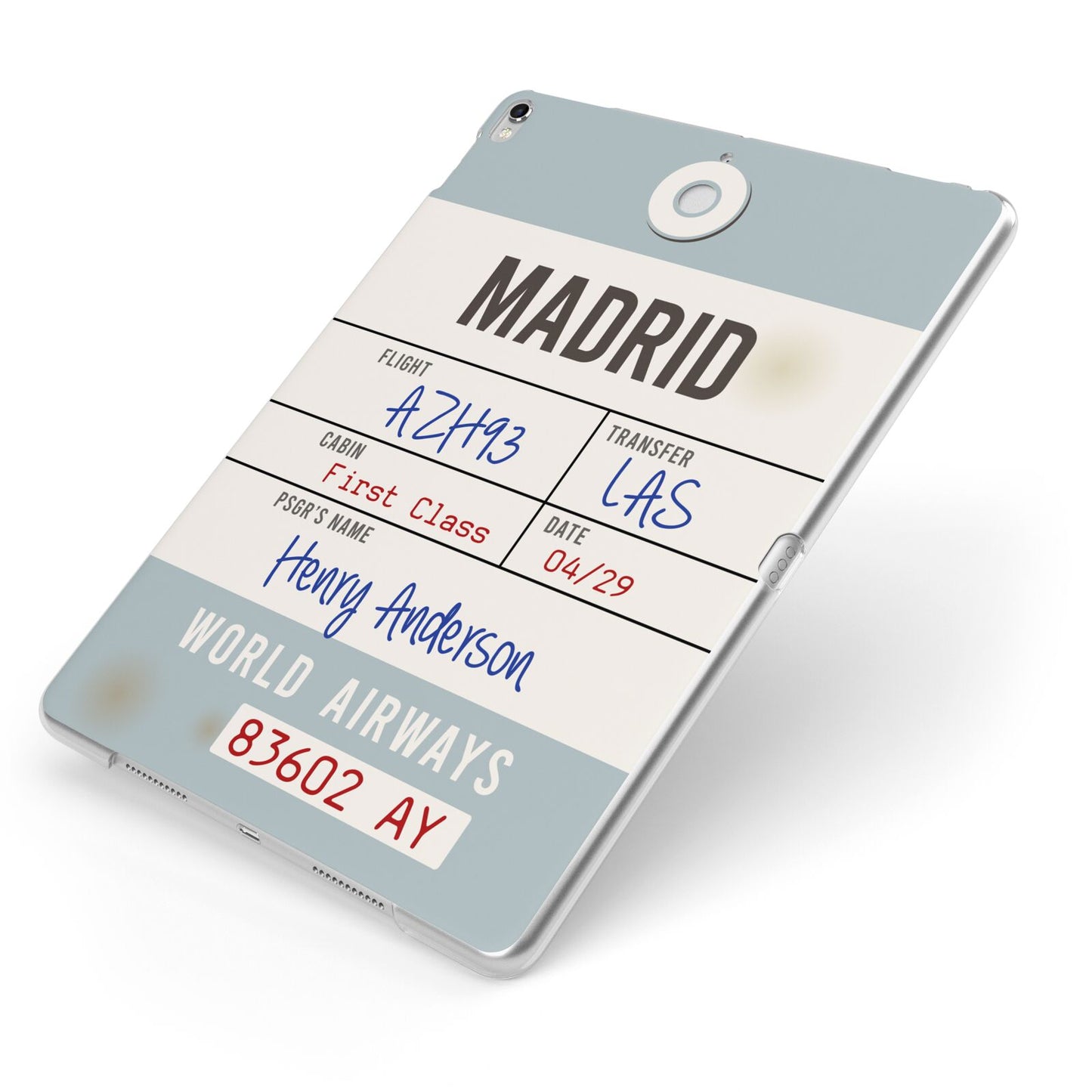 Baggage Tag Apple iPad Case on Silver iPad Side View