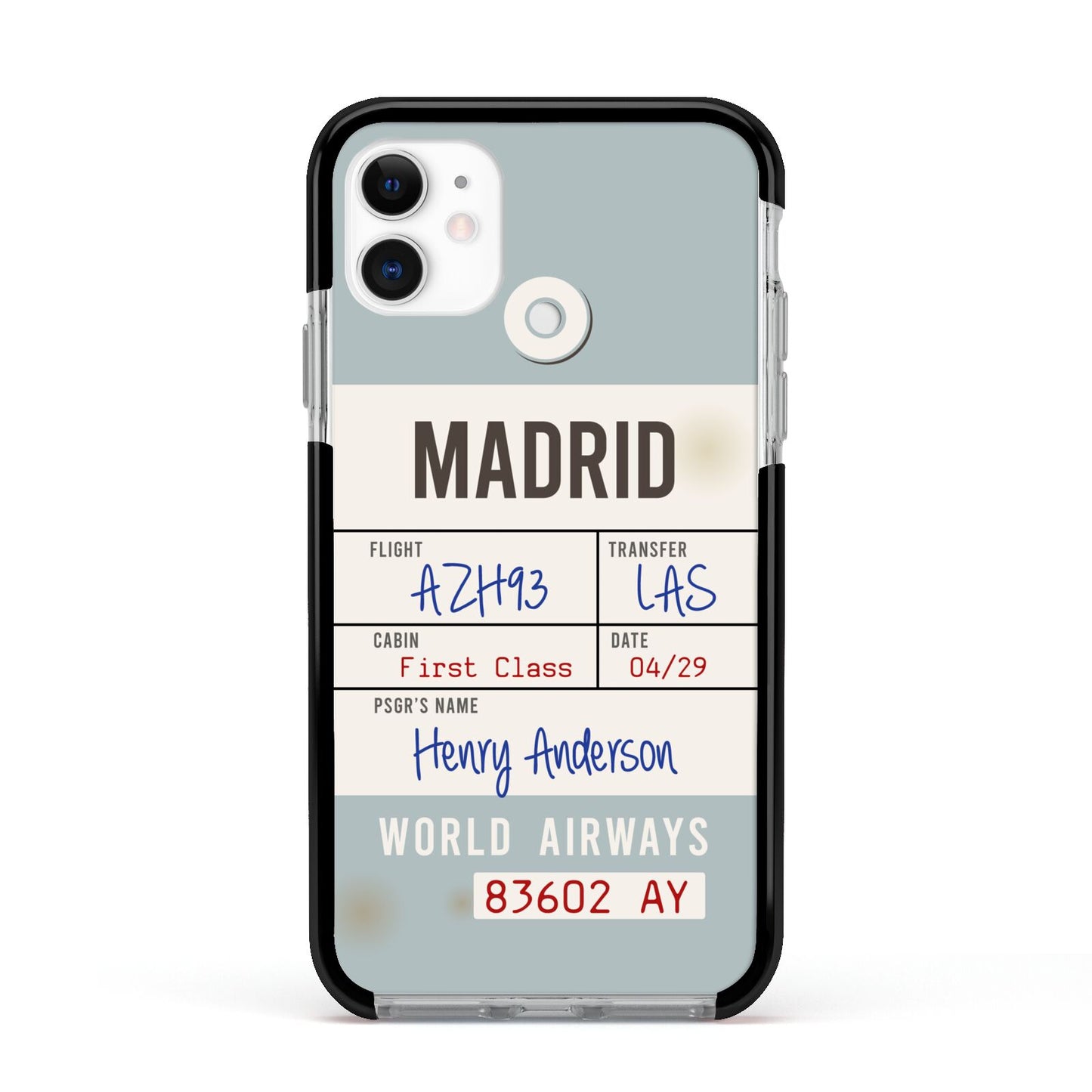 Baggage Tag Apple iPhone 11 in White with Black Impact Case