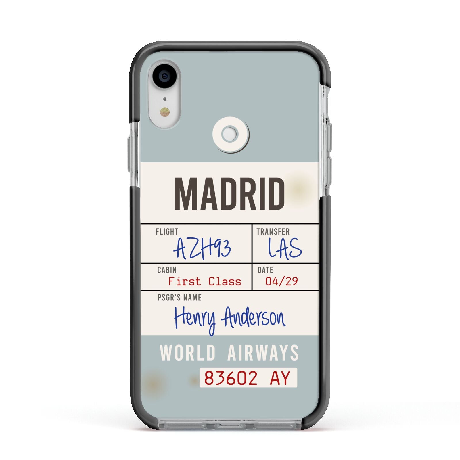 Baggage Tag Apple iPhone XR Impact Case Black Edge on Silver Phone