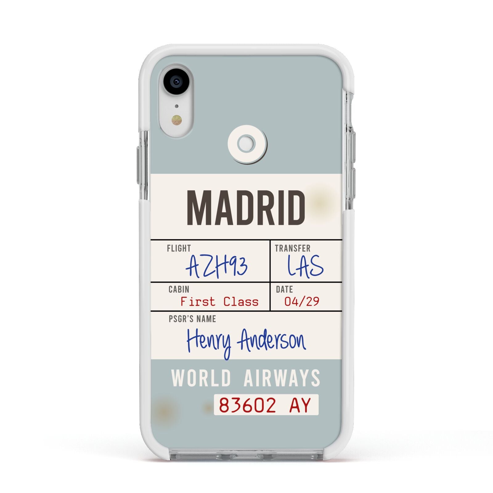 Baggage Tag Apple iPhone XR Impact Case White Edge on Silver Phone