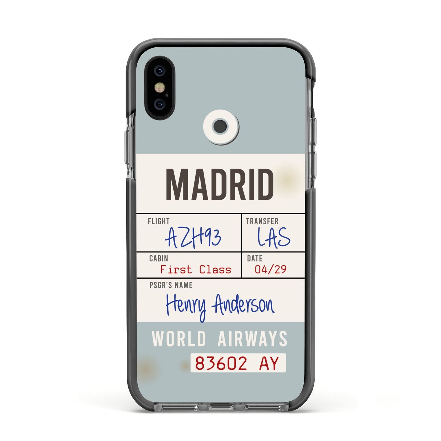 Baggage Tag Apple iPhone Xs Impact Case Black Edge on Black Phone