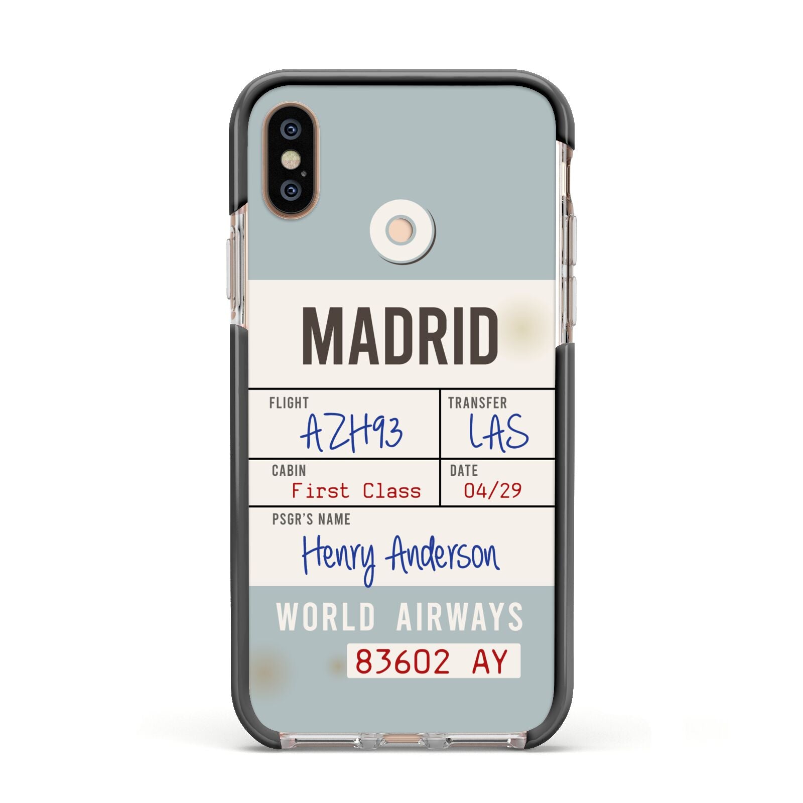 Baggage Tag Apple iPhone Xs Impact Case Black Edge on Gold Phone