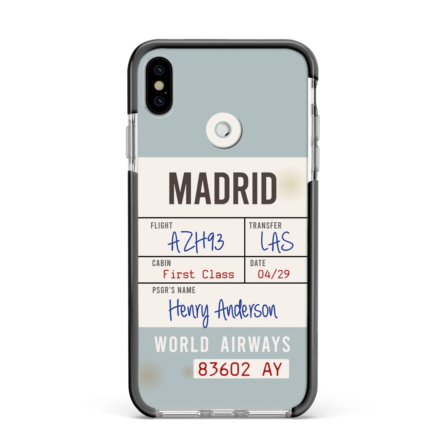 Baggage Tag Apple iPhone Xs Max Impact Case Black Edge on Silver Phone