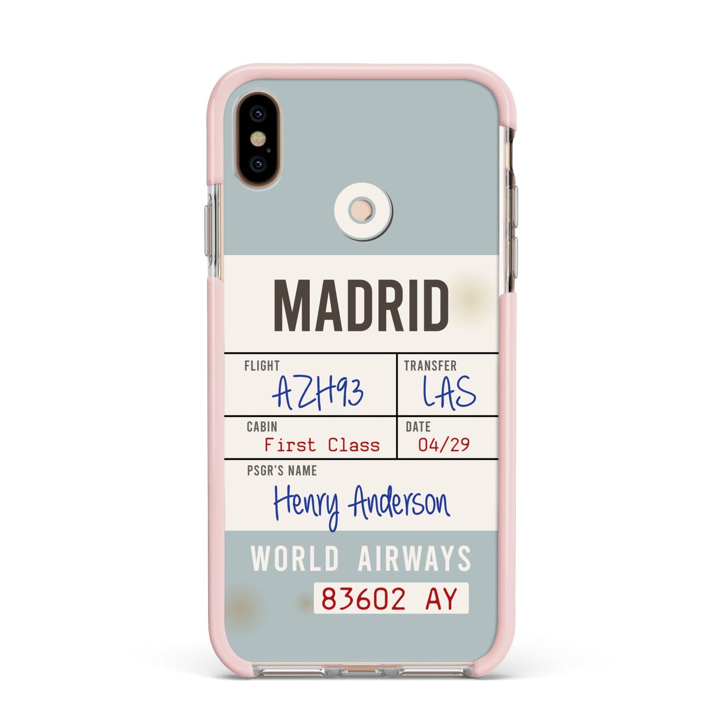 Baggage Tag Apple iPhone Xs Max Impact Case Pink Edge on Gold Phone