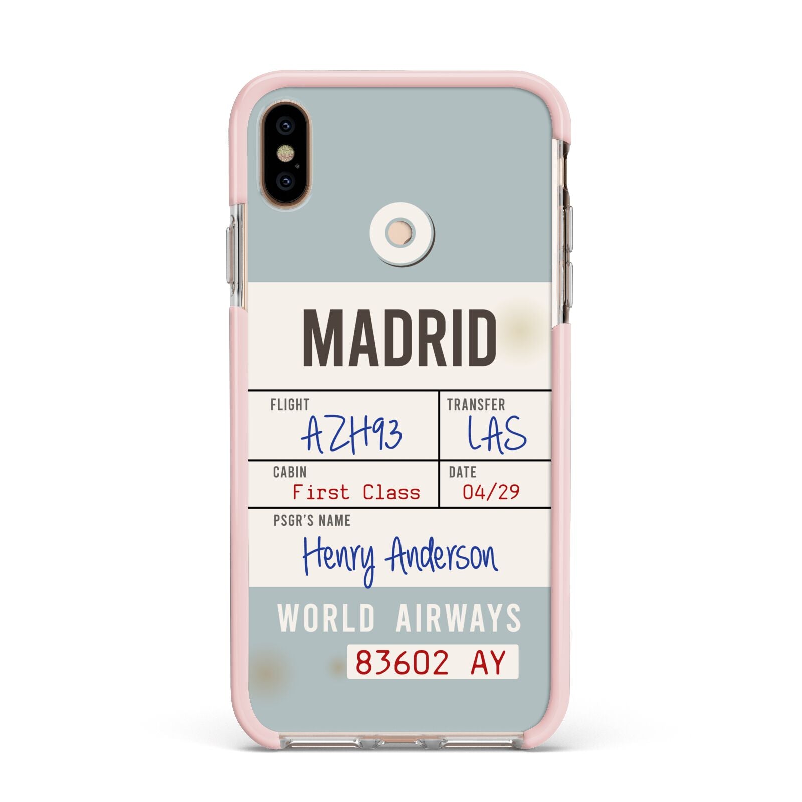 Baggage Tag Apple iPhone Xs Max Impact Case Pink Edge on Gold Phone