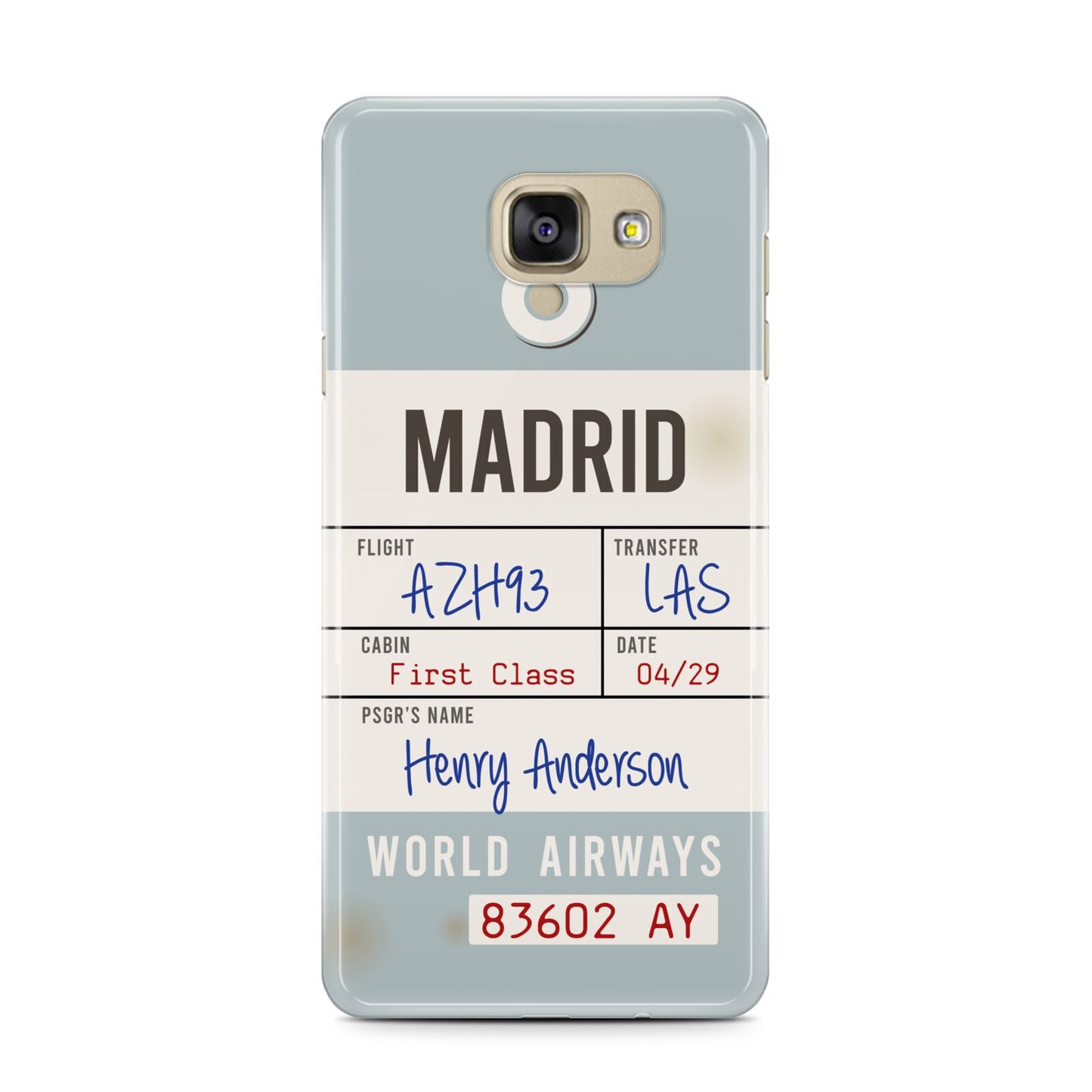 Baggage Tag Samsung Galaxy A7 2016 Case on gold phone
