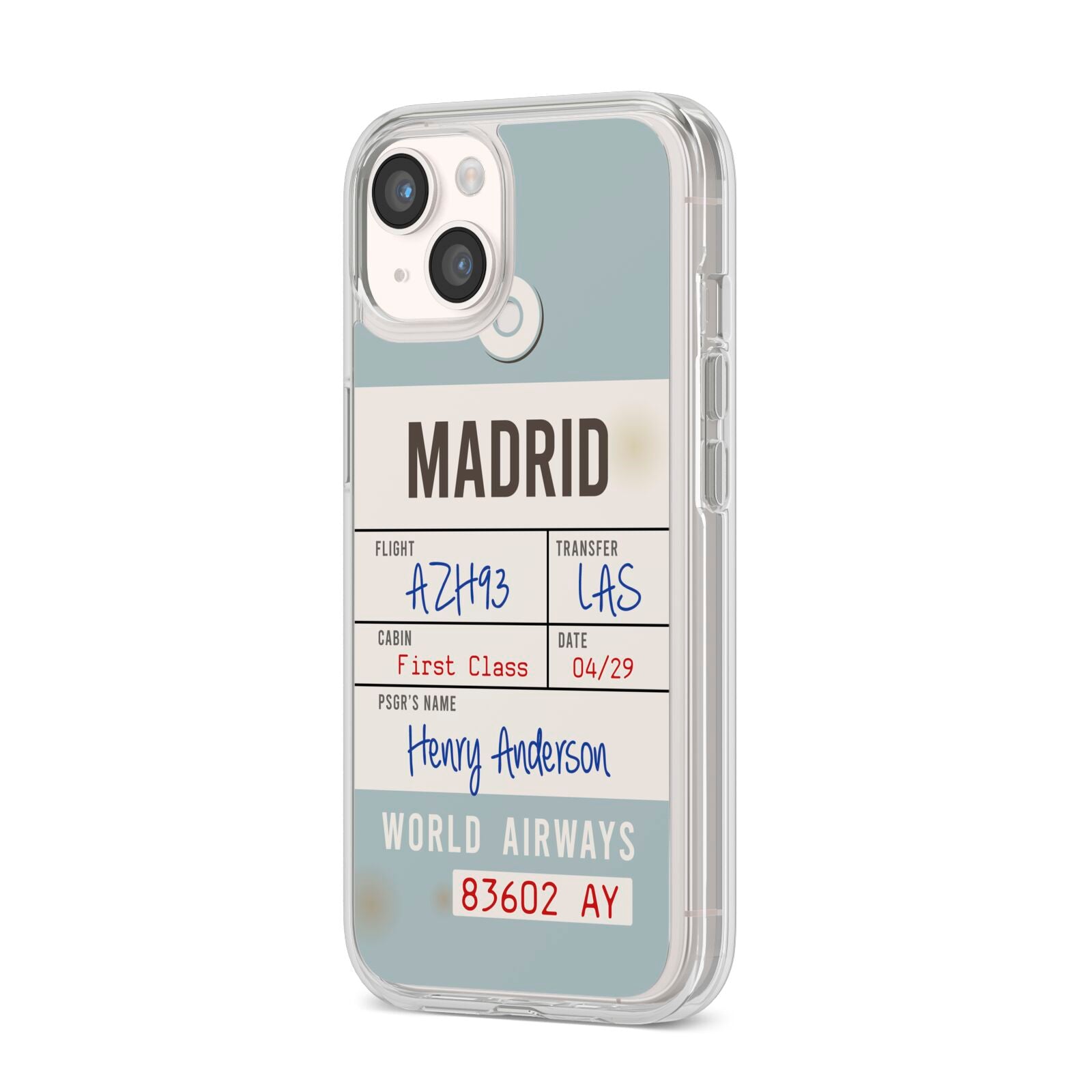 Baggage Tag iPhone 14 Clear Tough Case Starlight Angled Image