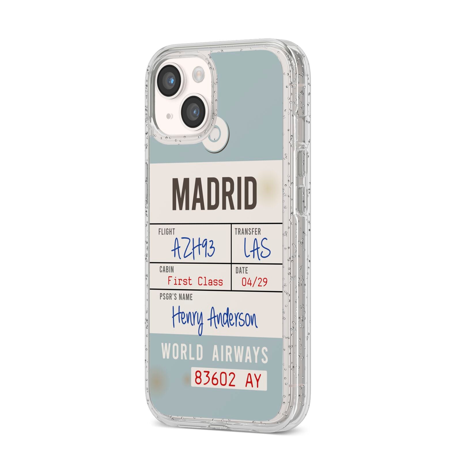 Baggage Tag iPhone 14 Glitter Tough Case Starlight Angled Image