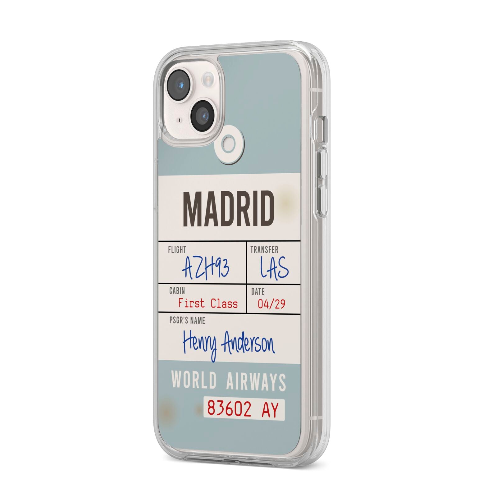 Baggage Tag iPhone 14 Plus Clear Tough Case Starlight Angled Image