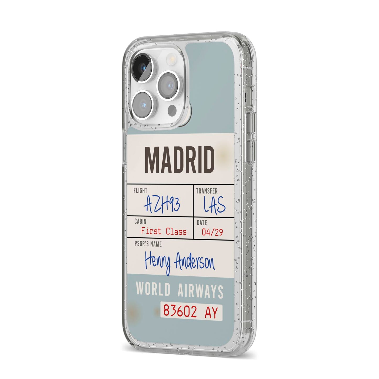 Baggage Tag iPhone 14 Pro Max Glitter Tough Case Silver Angled Image