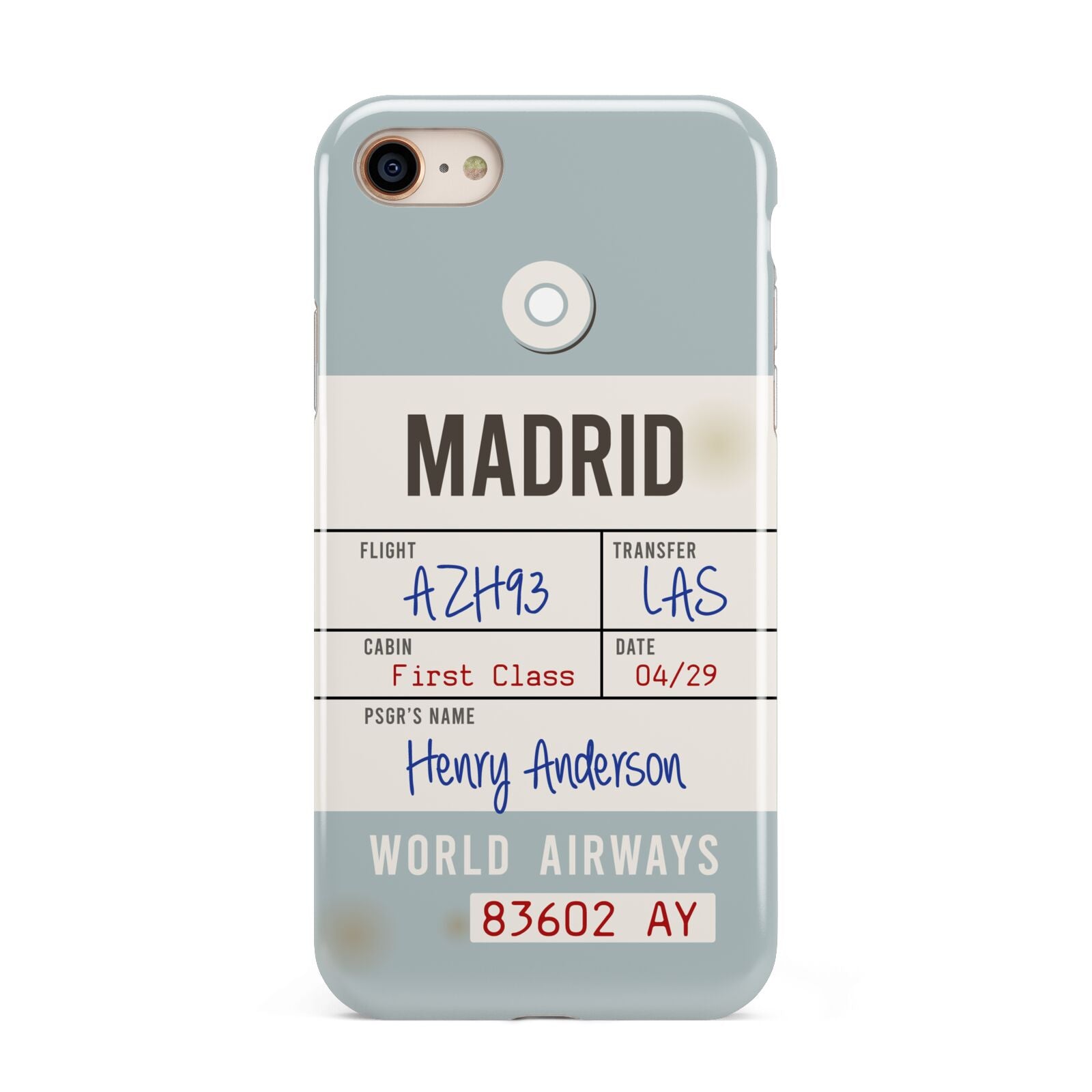 Baggage Tag iPhone 8 3D Tough Case on Gold Phone