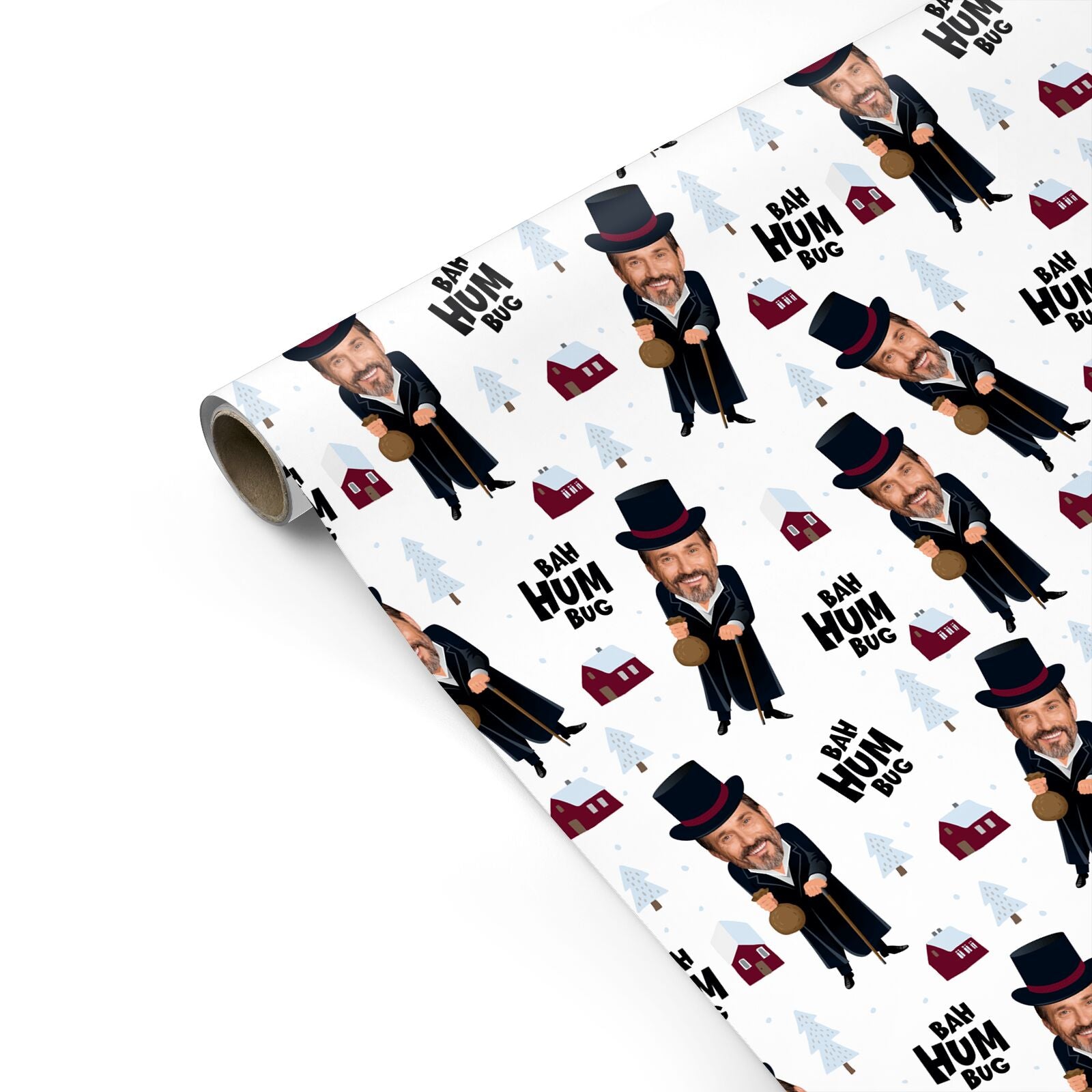 Bah Humbug Photo Face Personalised Christmas Personalised Gift Wrap