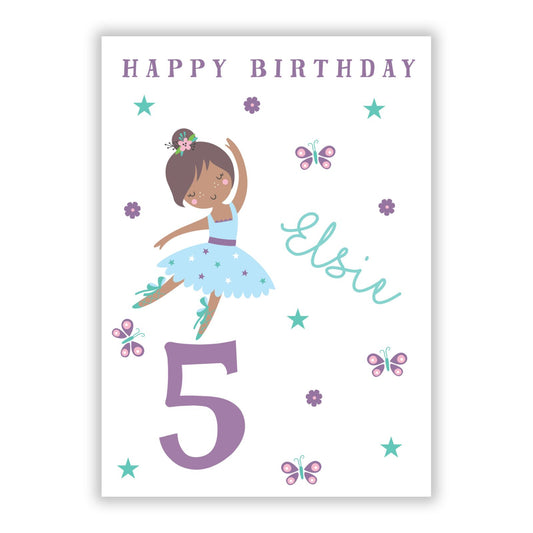 Ballerina Birthday Personalised A5 Flat Greetings Card