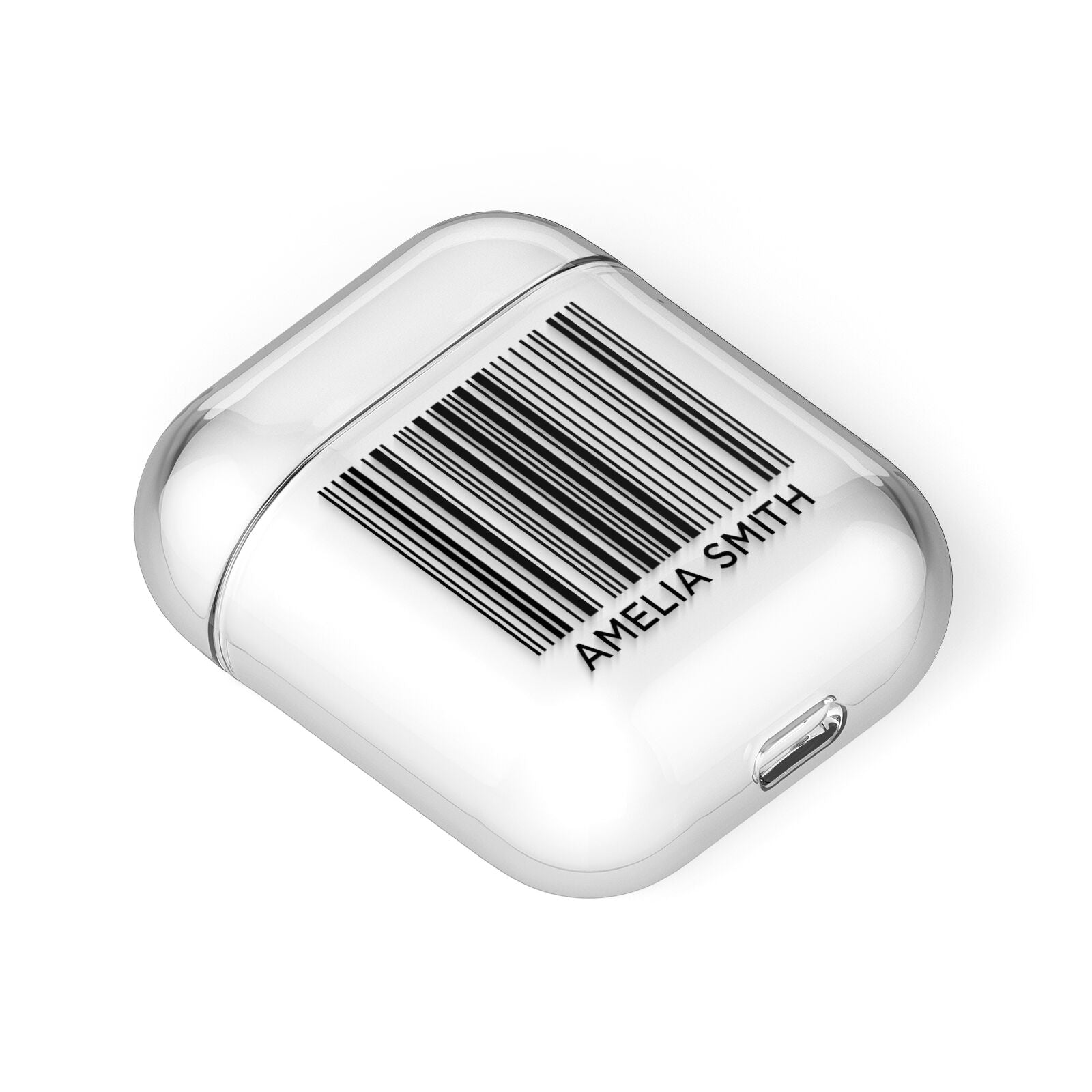 Barcode with Text AirPods Case Laid Flat