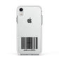 Barcode with Text Apple iPhone XR Impact Case White Edge on Silver Phone