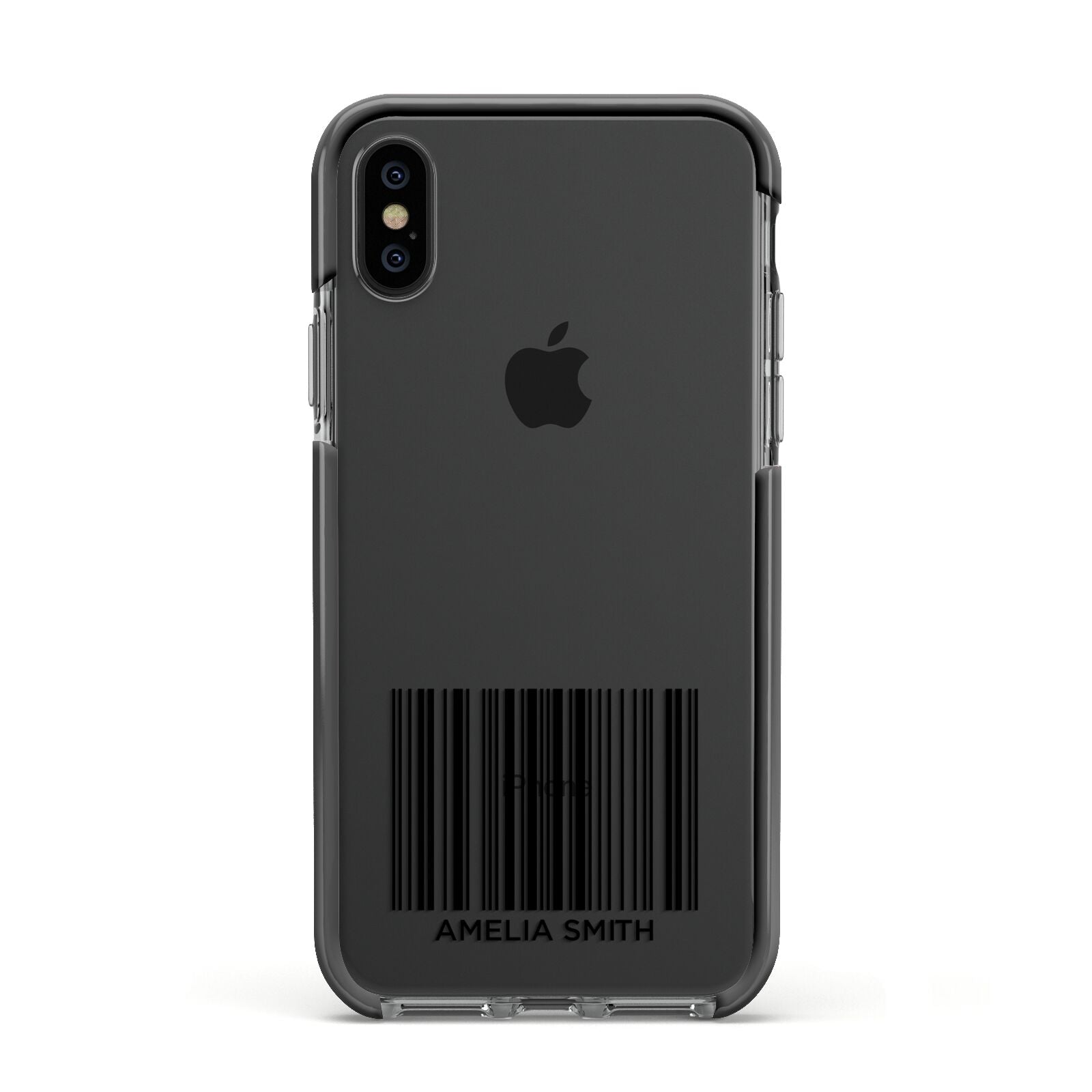 Barcode with Text Apple iPhone Xs Impact Case Black Edge on Black Phone