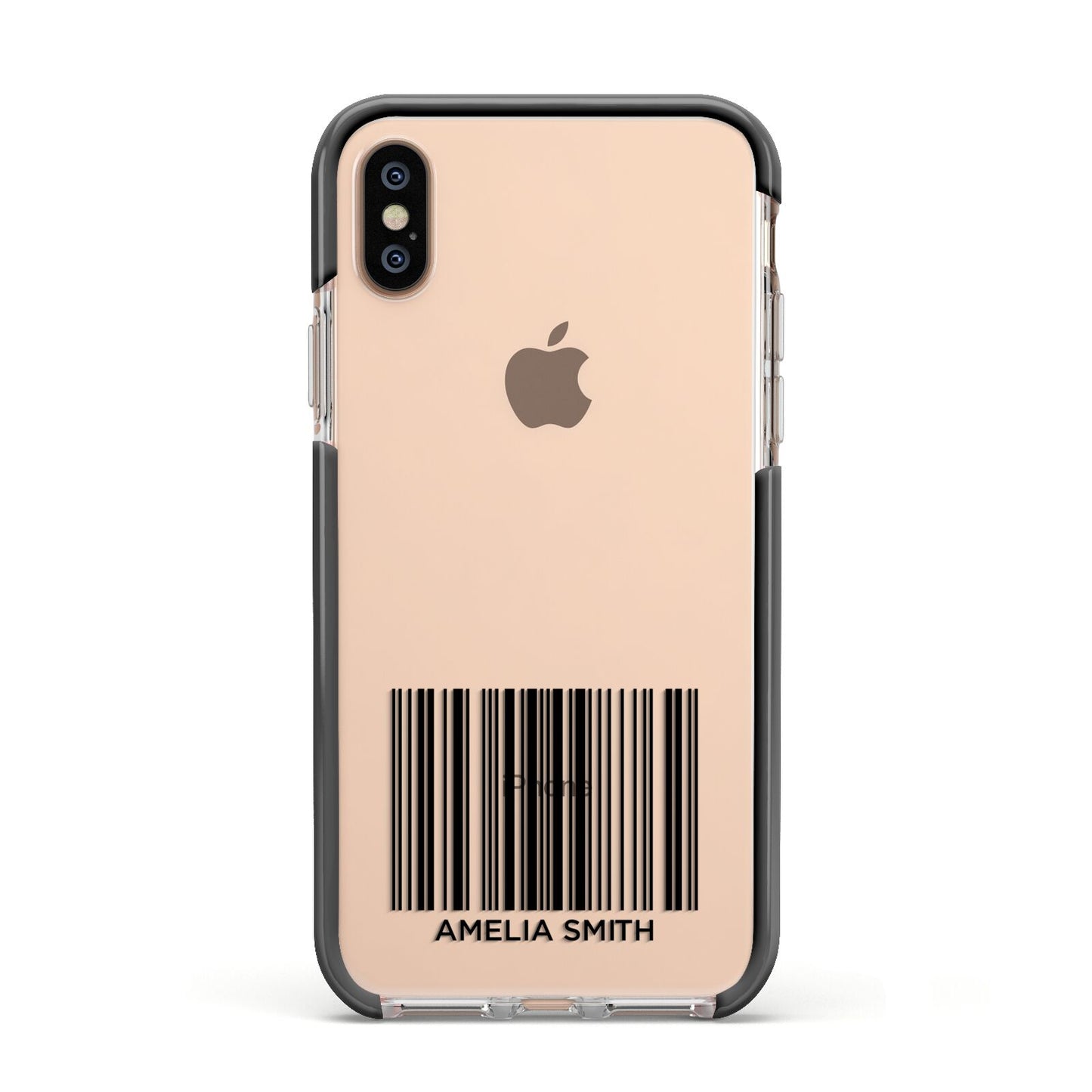Barcode with Text Apple iPhone Xs Impact Case Black Edge on Gold Phone