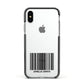 Barcode with Text Apple iPhone Xs Impact Case Black Edge on Silver Phone