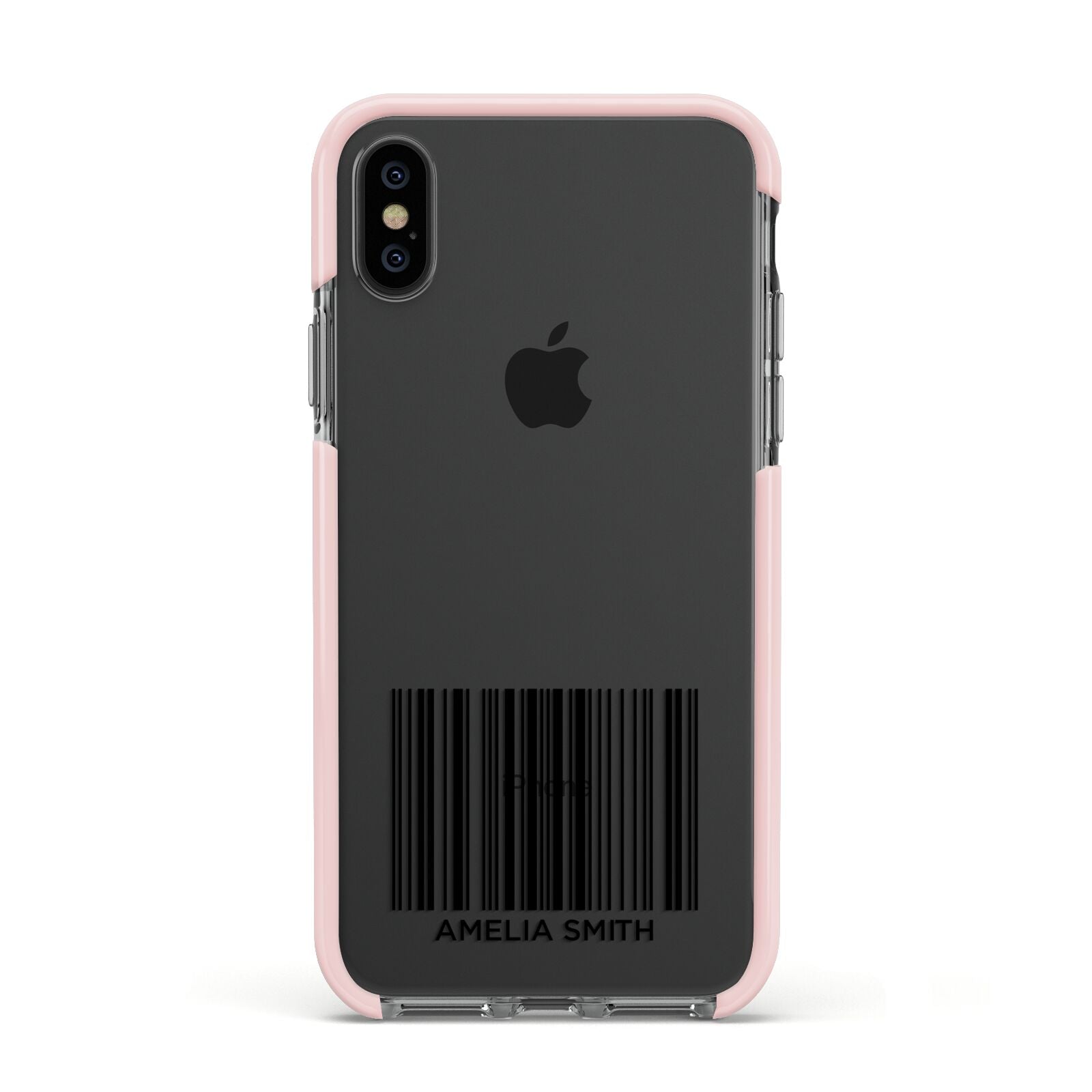 Barcode with Text Apple iPhone Xs Impact Case Pink Edge on Black Phone