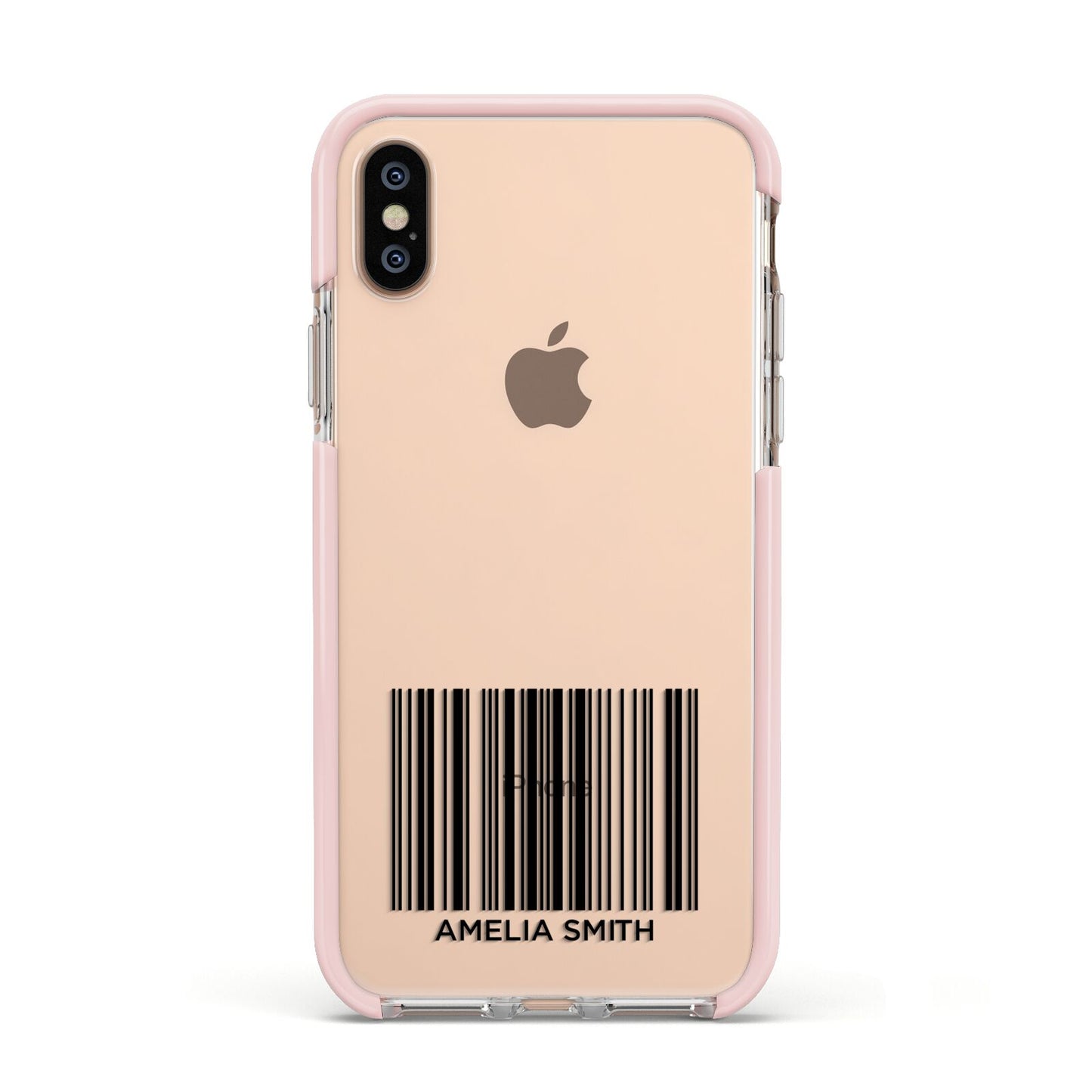 Barcode with Text Apple iPhone Xs Impact Case Pink Edge on Gold Phone